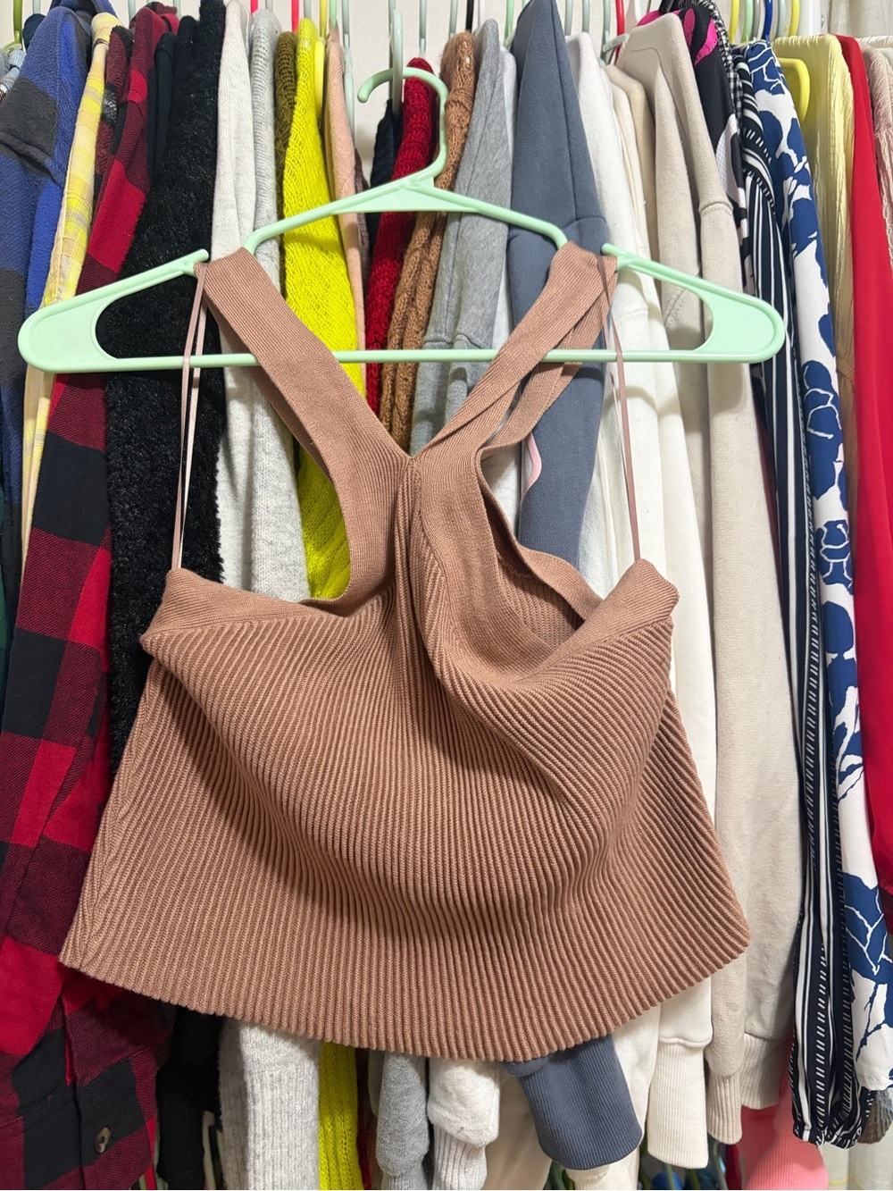 BCBG Ribbed Cropped Tank Top in Taupe